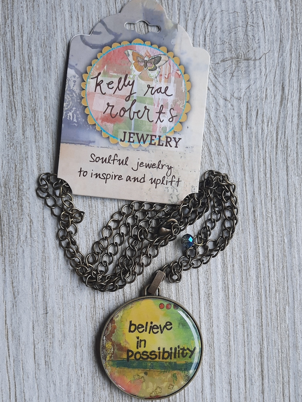 Inspirational Floral Pendant Believe Necklace Kelly Rae Roberts Jewelry NWT